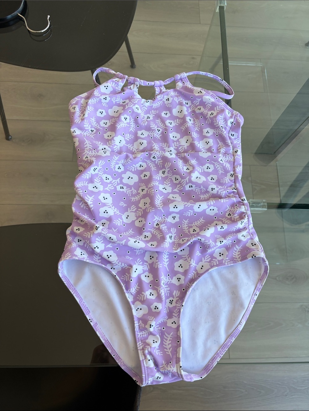 Source Unknown Lavender Floral Print Kids One-Piece Swimsuit